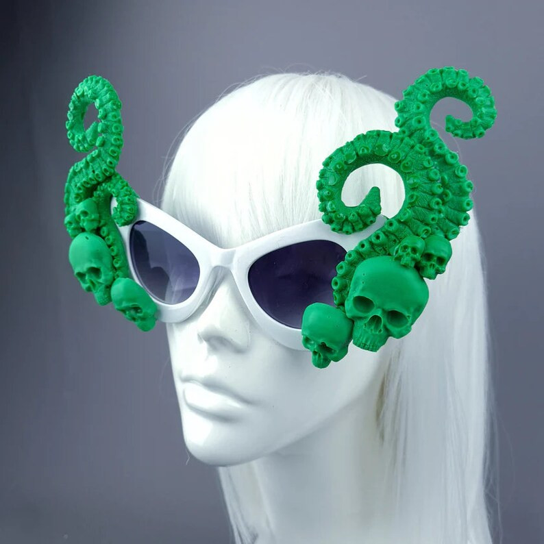 Green Skulls Kraken Tentacles Sunglasses, Octopus, Drag Queen, OTT, Mermaid, Goth, Cats Eye, Goth... | Etsy (US)