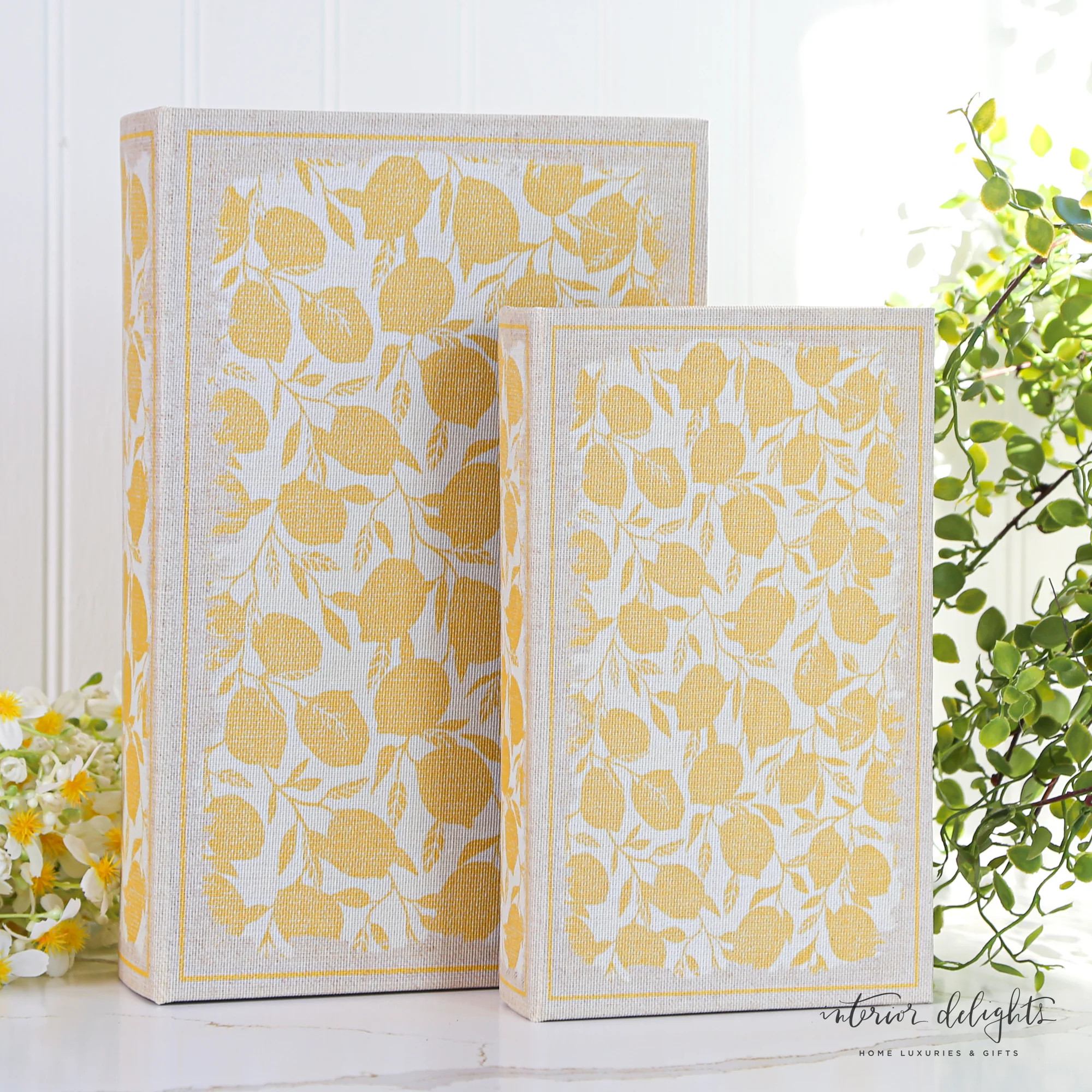 Yellow Lemon Book Boxes- Set of 2 | Interior Delights