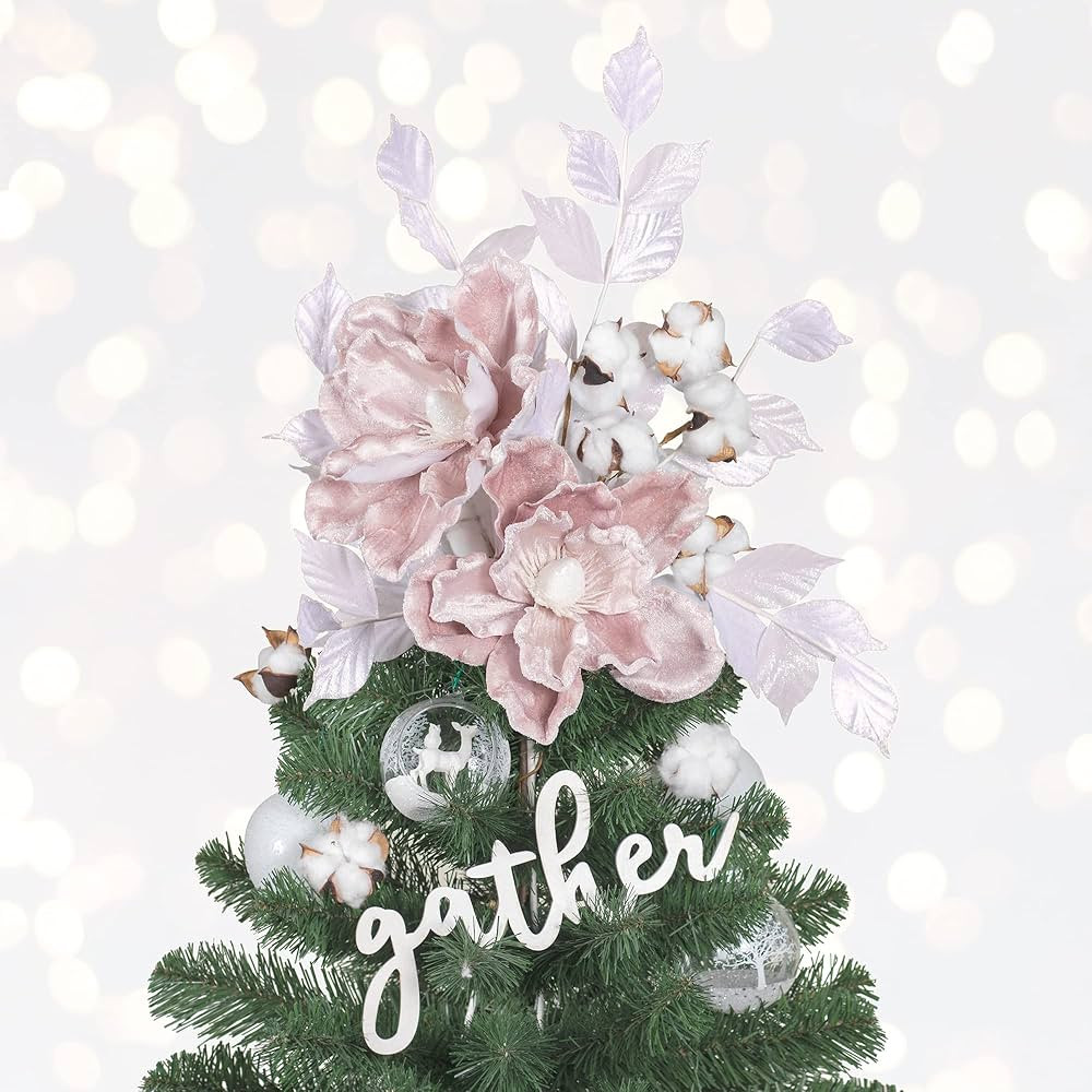 KI Store Pale Pink Christmas Tree Flower Decorations Velvet Magnolia Artificial Floral Ornaments ... | Amazon (US)