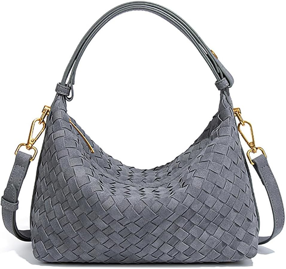Woven Suede Shoulder Bag for Women Slouchy Crescent Hobo Purses | Amazon (US)