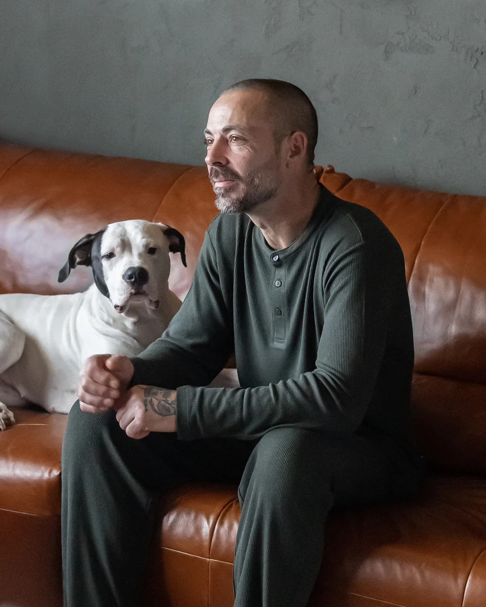 Deep Forest Green Waffle Unisex Long Pajama Set | Sunset Snuggles