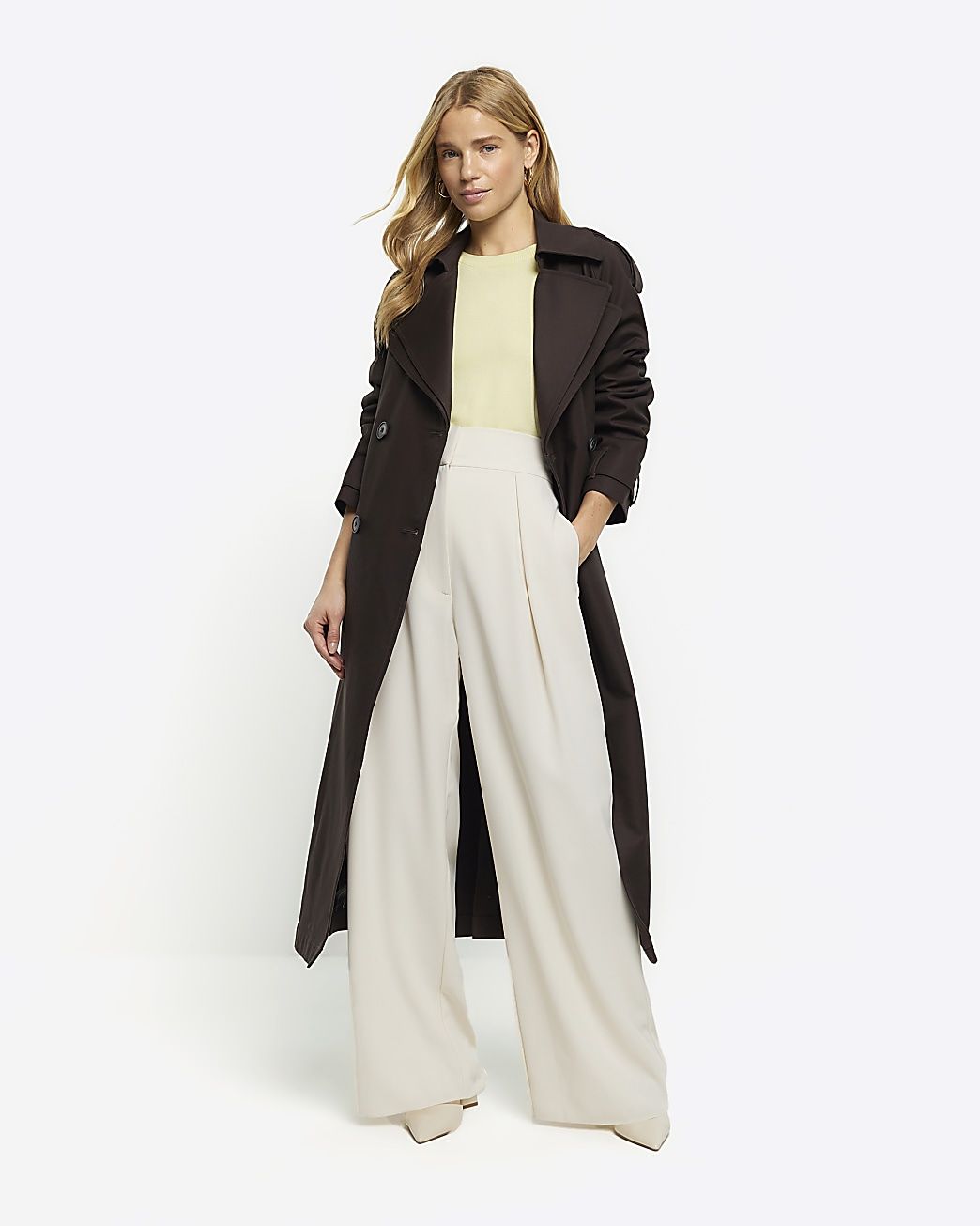 Cream pleated wide leg trousers | River Island (UK & IE)