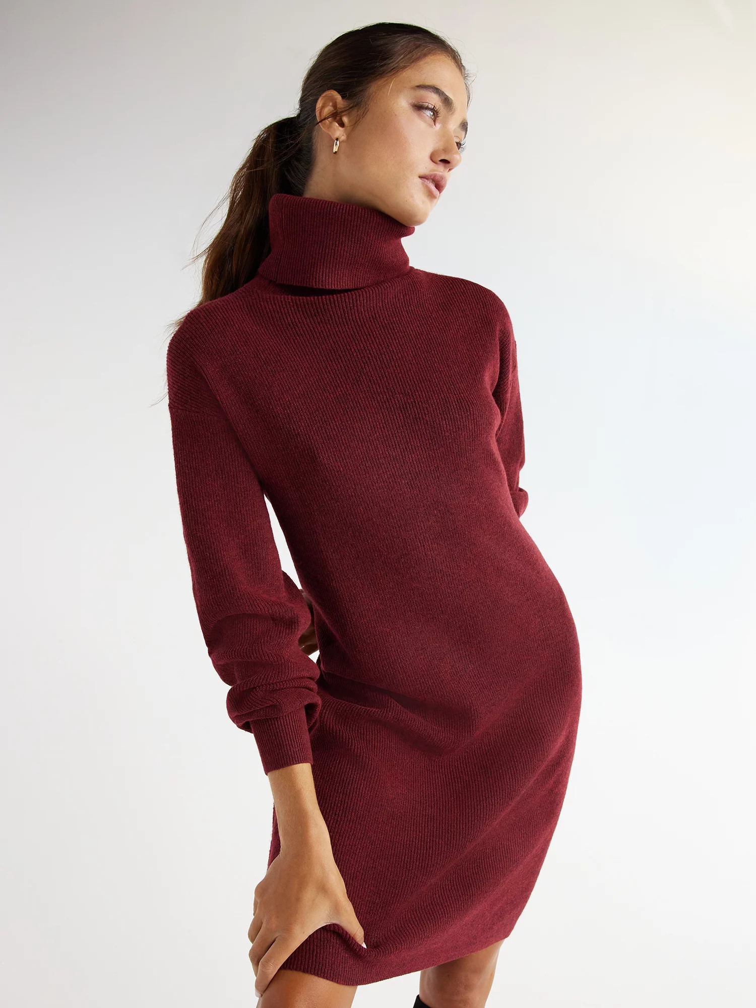 Time and Tru Women's Ribbed Knit Turtleneck Dress, Sizes S-XXXL - Walmart.com | Walmart (US)