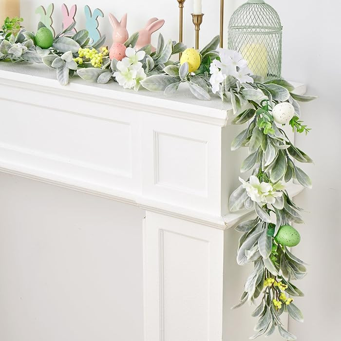 6 Ft Easter Garland, Easter Egg Lambs Ear Garland for Mantle, Spring Summer Pastel Artificial Flo... | Amazon (US)