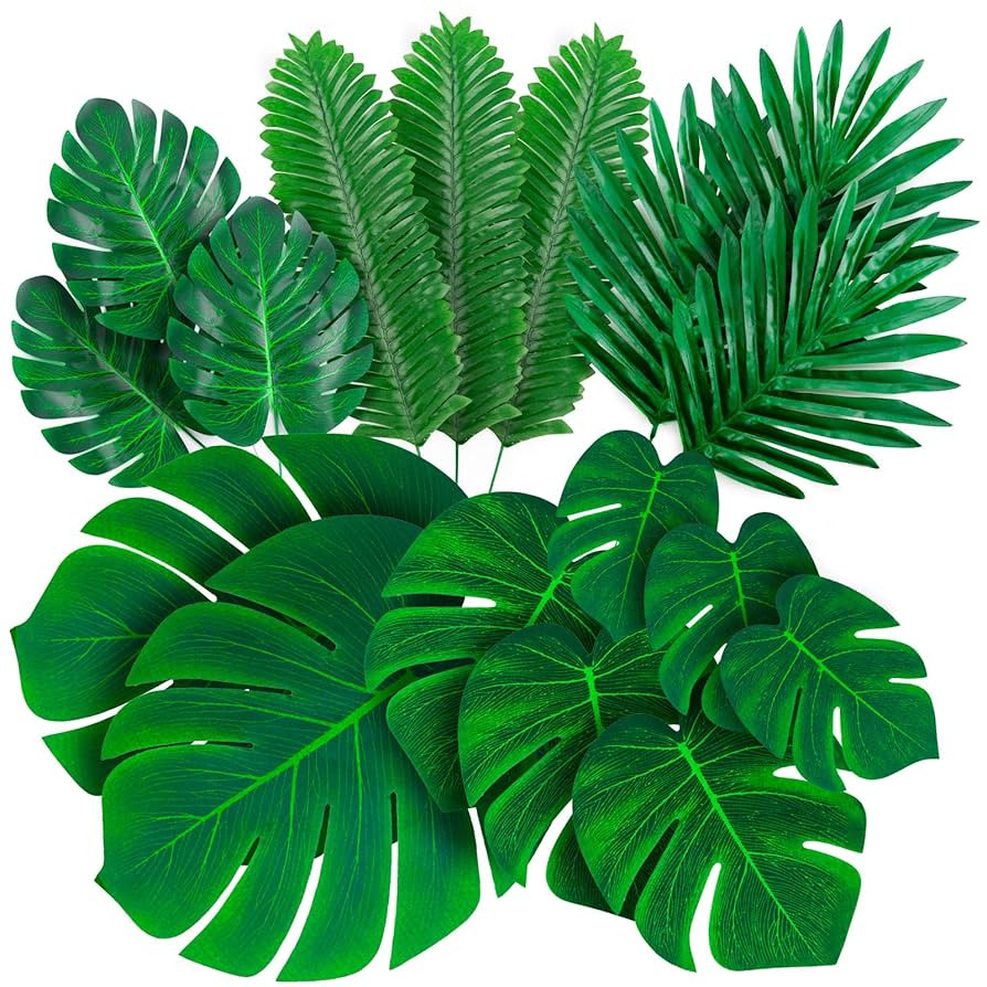Decopom Palm Leaves Artificial Tropical Monstera-84Pcs 6 Kinds Large Small Green Fake Palm Leaf w... | Amazon (US)