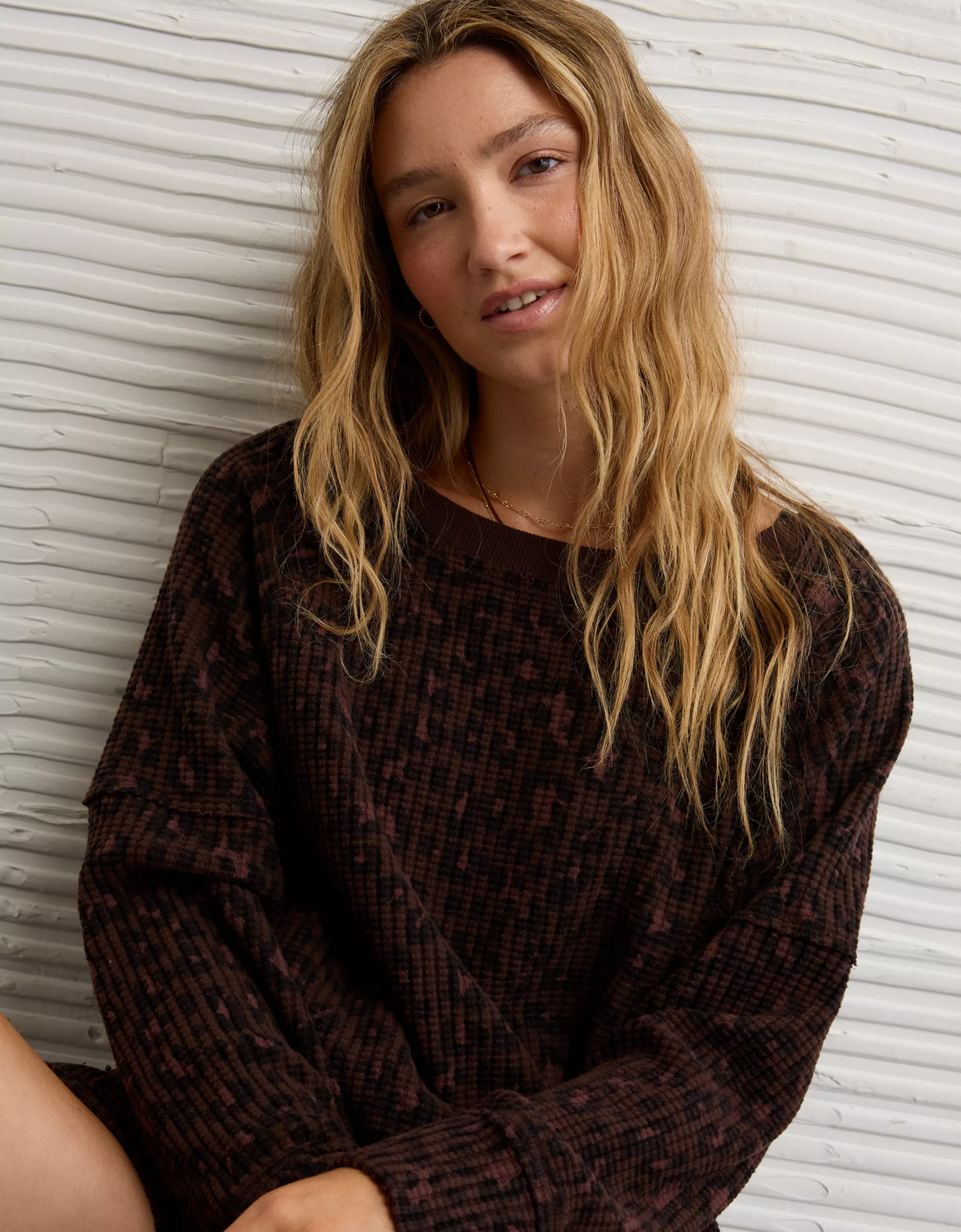 AE Big Hug Off-The-Shoulder Waffle Sweatshirt | American Eagle Outfitters (US & CA)