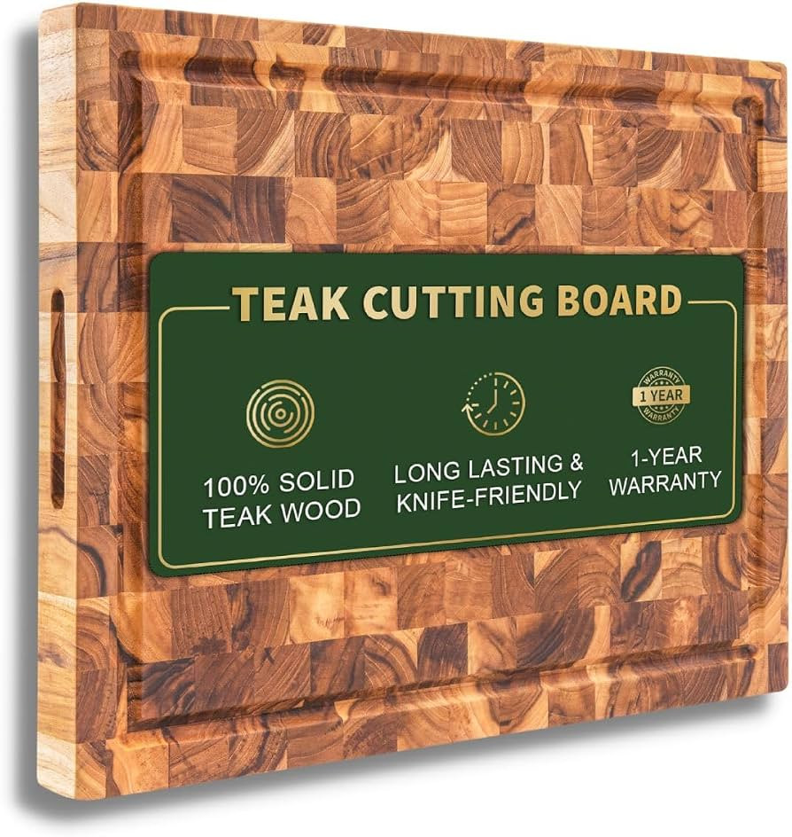 BEEFURNI Teak Wood End Grain Cutting Board, Wooden Cutting Boards for Kitchen with Juice Groove H... | Amazon (US)