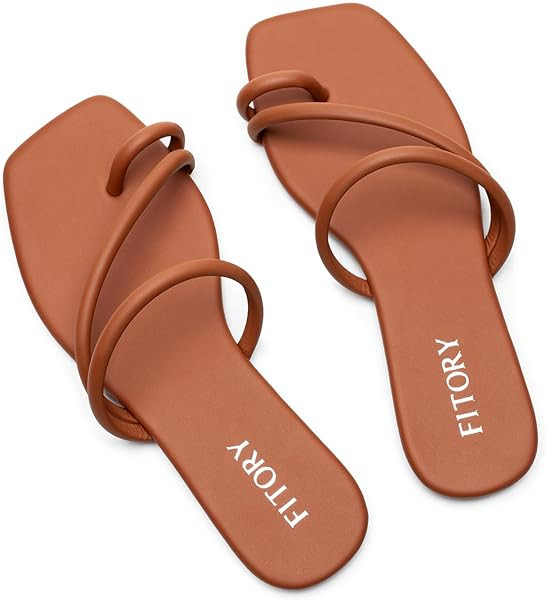 FITORY Women's Cross Strap Flat Sandals,Fashionable Toe Ring Thong,Open Toe Slide Shoes for Summe... | Amazon (US)