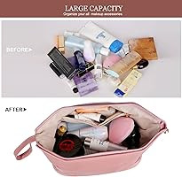 Abiudeng Makeup Bag,Double Layer Travel Leather Portable Toiletry Bag,Roomy Cosmetic Bag for Wome... | Amazon (US)