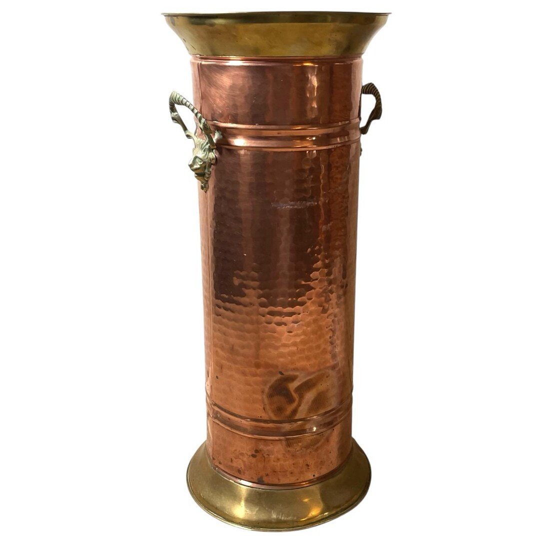 Vintage French Copper Brass Umbrella Stick Fireplace Coal Shuttle Stand Well Used Decor DAMAGED -... | Etsy (US)