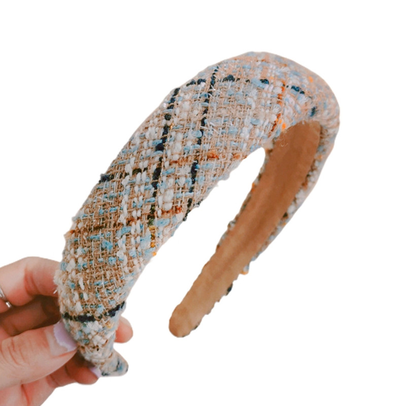 YEUHTLL Plaid Headband Knitted Wide Hair Hoop Padded Hairband Elastic Hairband Headwear | Walmart (US)