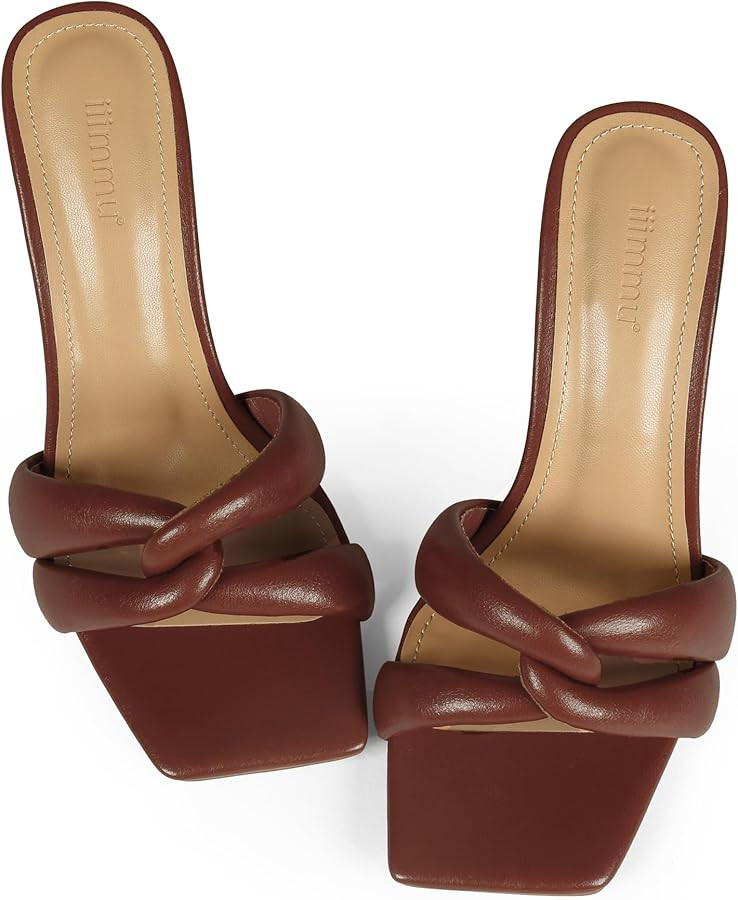 iiimmu Mule Heels 3.5 IN Stiletto with Square Toe Heeled Sandals Interwoven Straps Shape | Amazon (US)