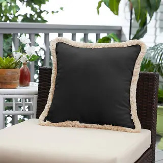 Sunbrella Canvas Black Indoor/ Outdoor Square Pillow with Fringe - 18 in L x 18 in W - Bed Bath &... | Bed Bath & Beyond