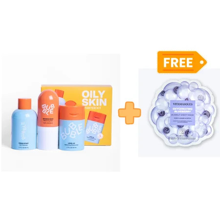Bubble Skincare 3-Step Balancing Bundle for Normal to Oily & Combo Skin Everyday Care Unisex set of 3 &( 2 Pack Vitamasques Blueberry Oxygenating Bubble Face Mask Free) | Walmart (US)