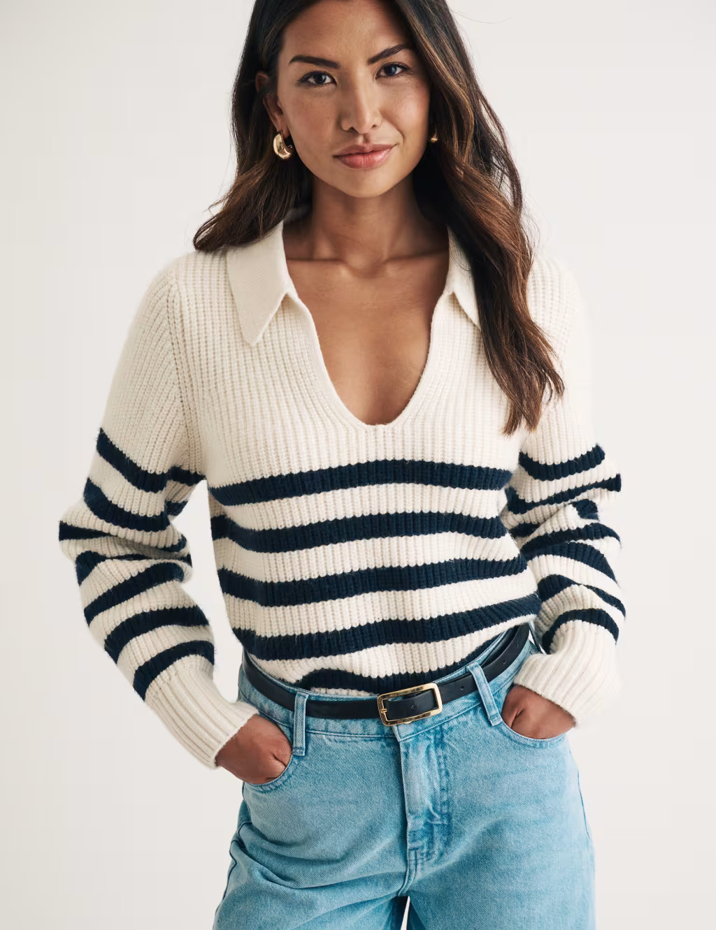 Striped Collared Open Neck Relaxed Jumper | Marks & Spencer (UK)