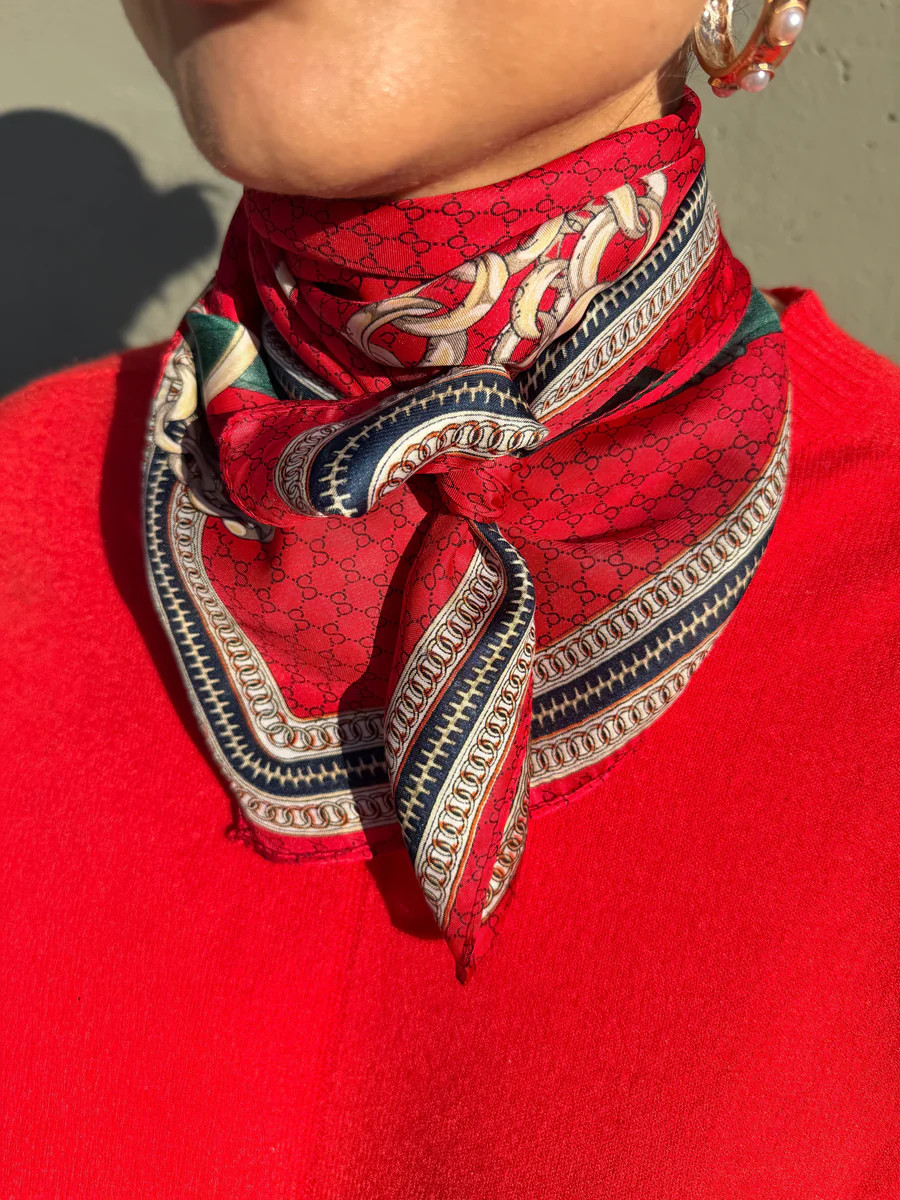 Juliana Multi Pattern Silky Bandana Square Scarf - Red | Benaar La