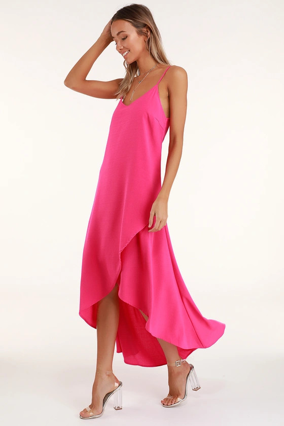 Sweet Surprise Bright Pink High-Low Maxi Dress | Lulus (US)