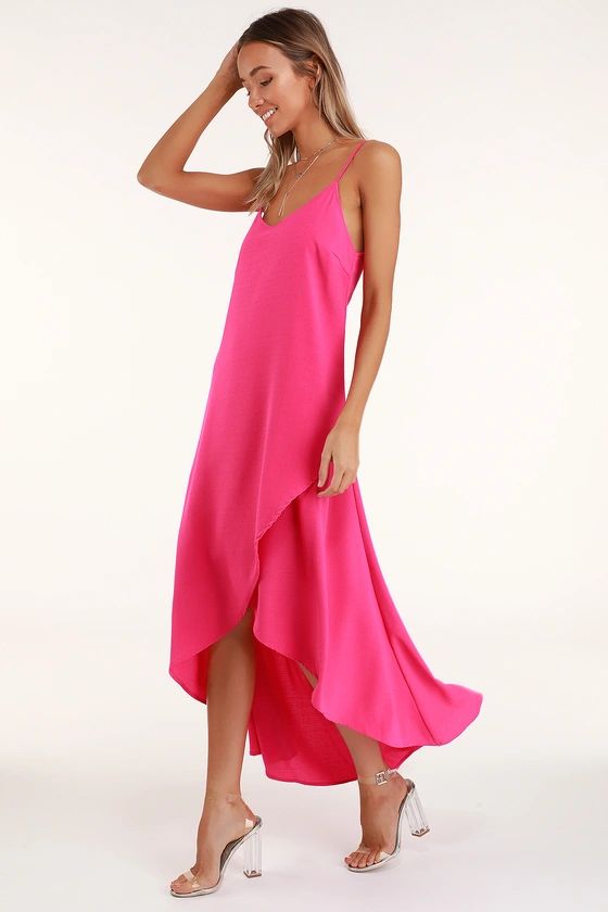 Sweet Surprise Bright Pink High-Low Maxi Dress | Lulus