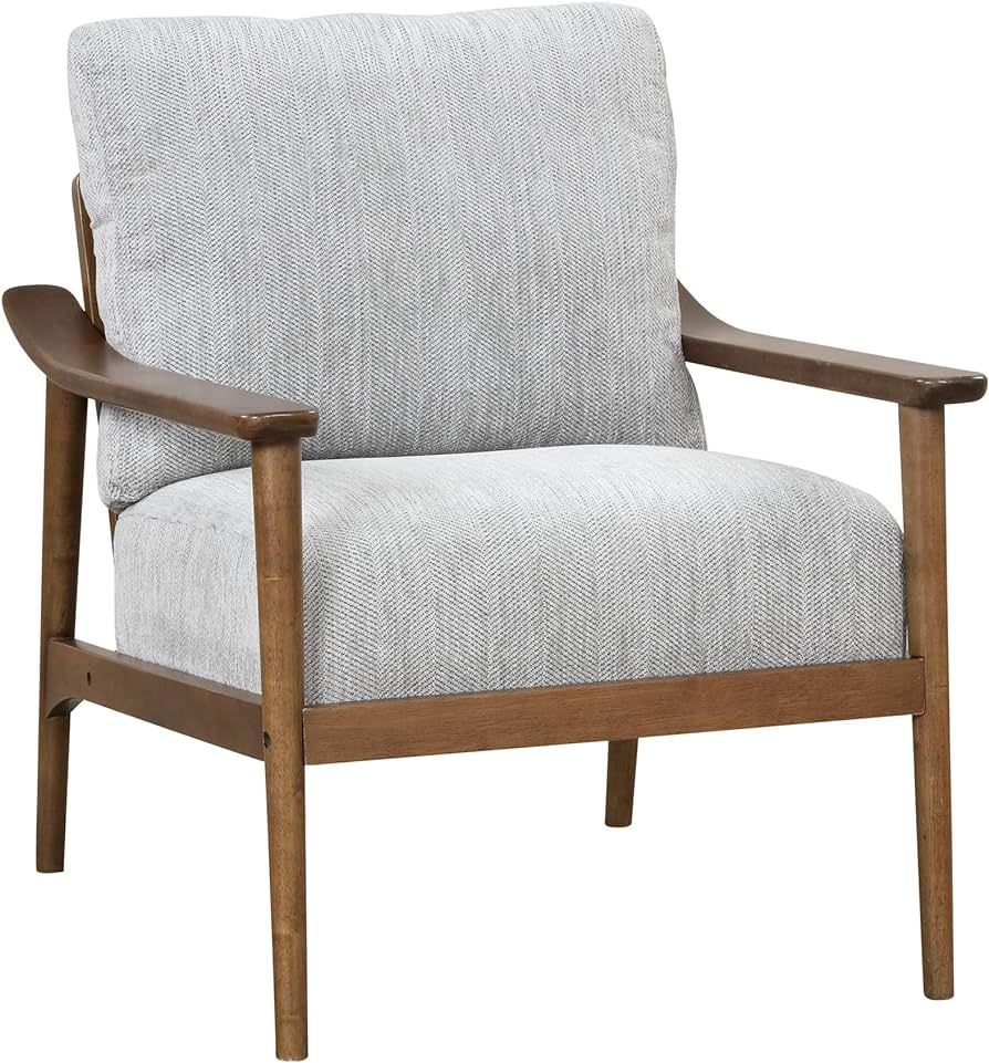 Olela Accent Chair Mid Century Armchair Linen Bedroom Chair, Reading Chair for Living Room with Rattan Weave and Anti-Slip Foot (Brown(Vertical slatted Back)) | Amazon (US)