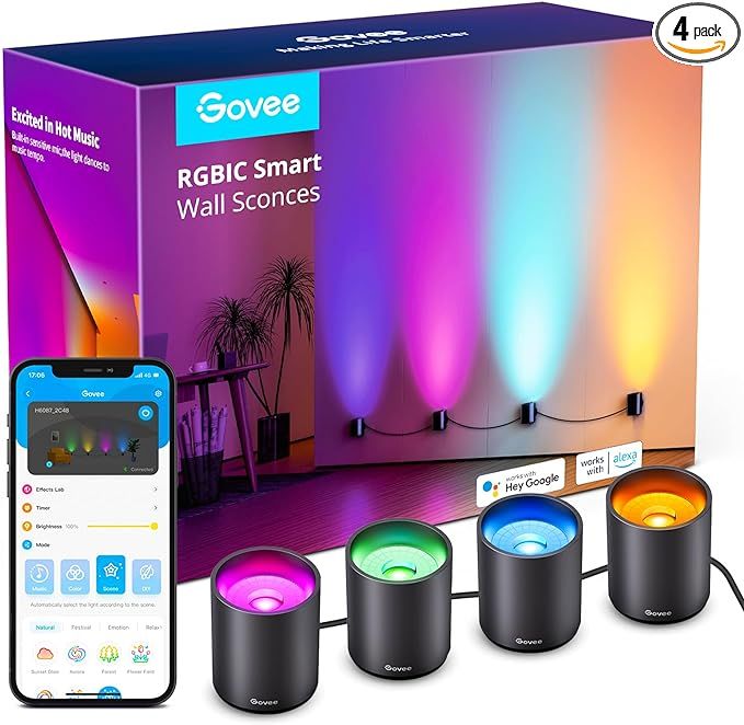 Govee RGBIC Smart Wall Sconces, Music Sync Home Decor WiFi Wall Lights Work with Alexa, Multicolo... | Amazon (US)