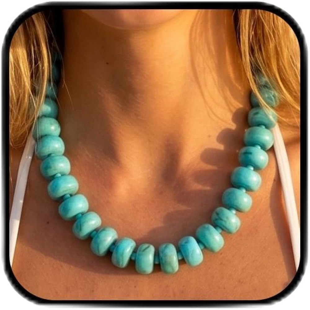 Chunky Acrylic Beaded Necklace for Women, Boho Oversized Disc Fake Turquoise Resin Bead Chain Sta... | Amazon (US)