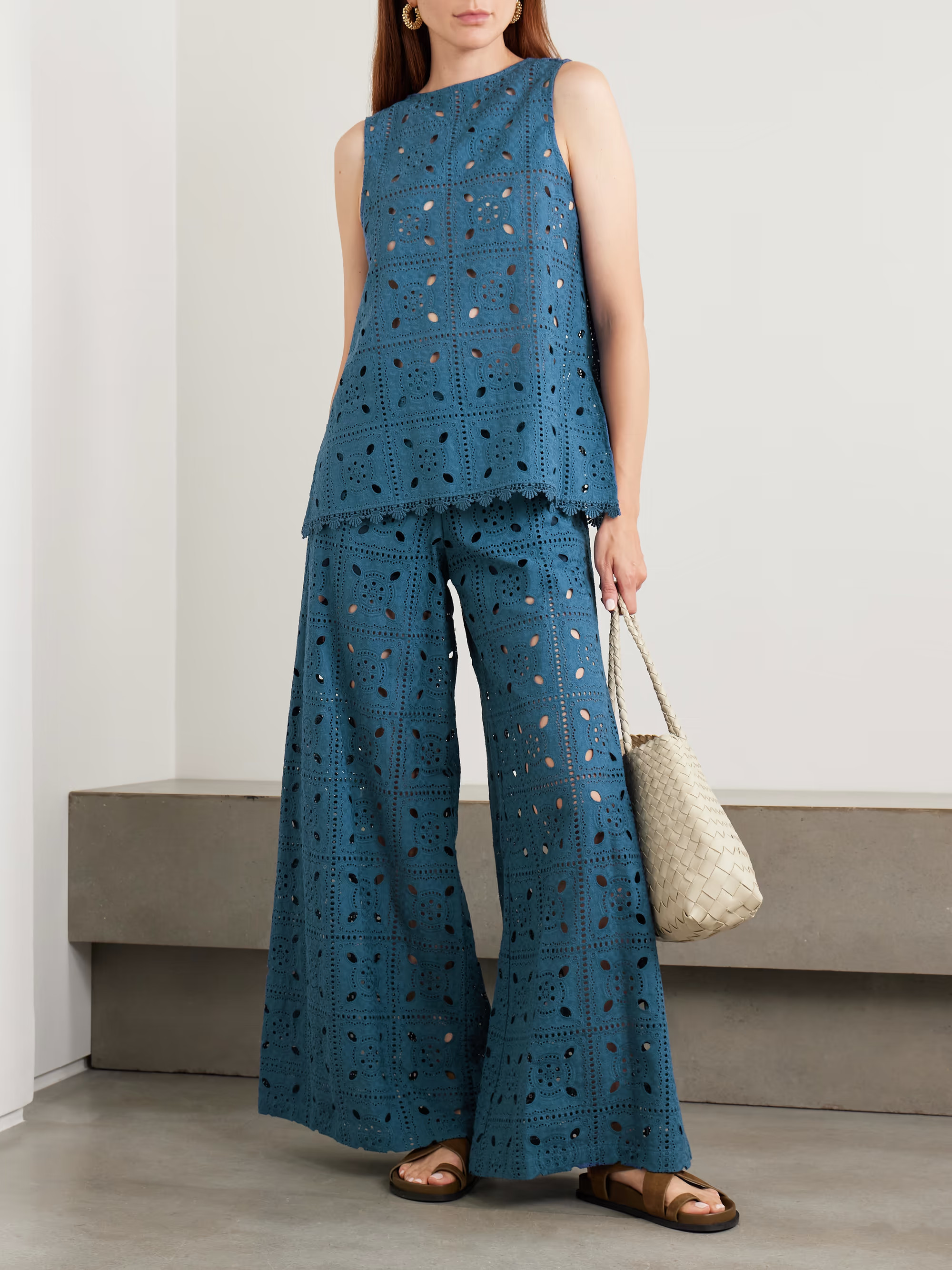 Lilly broderie anglaise cotton wide-leg pants | NET-A-PORTER (US)