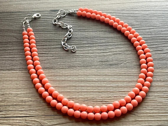 Two Strand Coral Statement Necklace Pink  Orange Beaded - Etsy | Etsy (US)