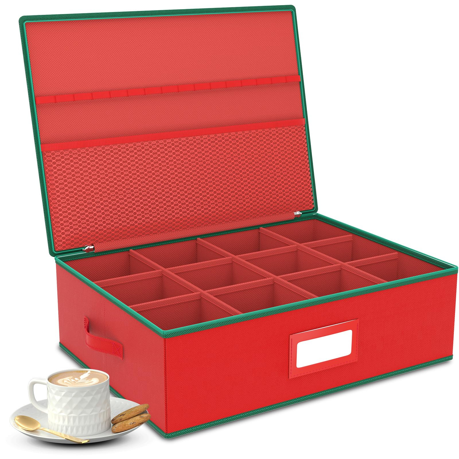 VERONLY Christmas Mug Storage Box Organizer - Stackable Hard Shell Case with Dividers, Mesh Pocke... | Amazon (US)
