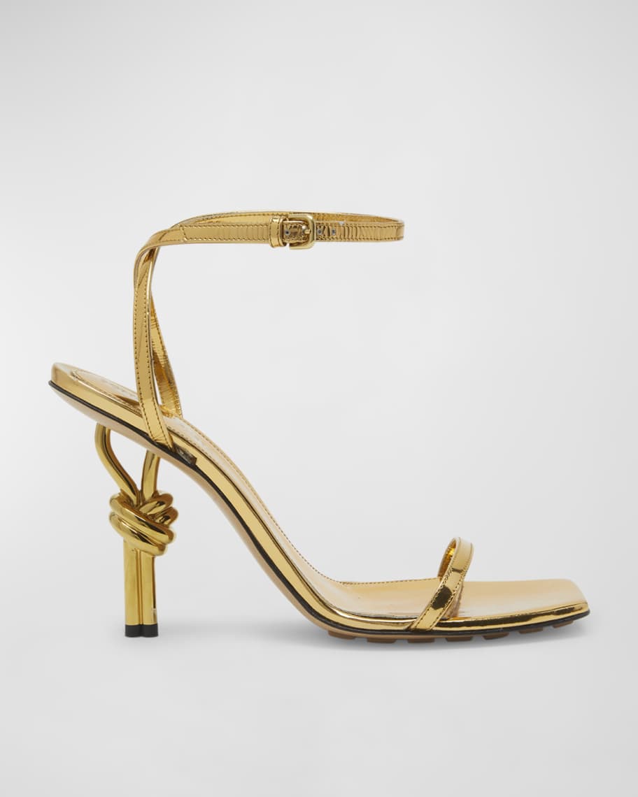 Bottega Veneta Metallic Knot-Heel Ankle-Strap Sandals | Neiman Marcus