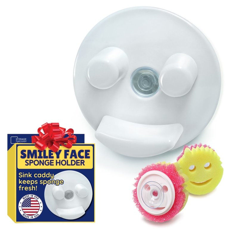 Smiley Face Sponge Daddy Holder - Kitchen Sink Caddy by Storage Theory - White - 1 Pack | Walmart (US)