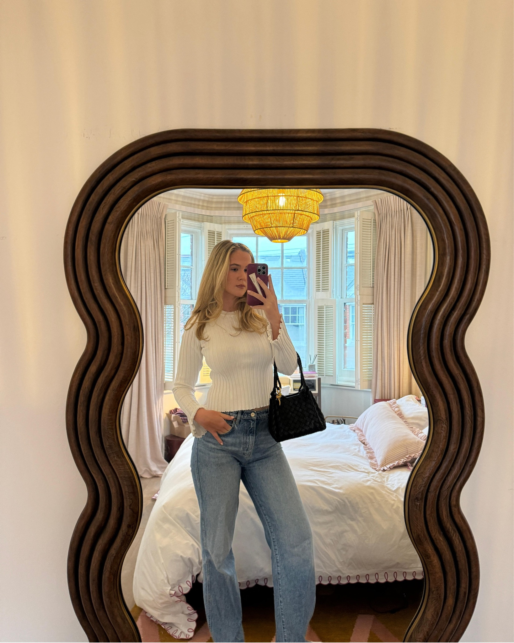 Spring Outfit Idea, Knit Long Sleeve Top, Jeans, Bottega Bag, Anthropologie, Reformation 

#LTKspring #LTKeurope #LTKuk
