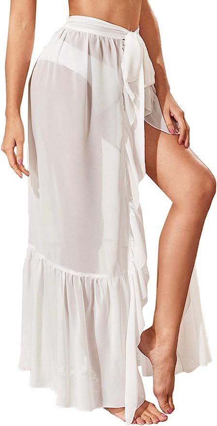 Floerns Women's Sheer Beach Swimwear Cover Up Wrap Skirt | Amazon (US)