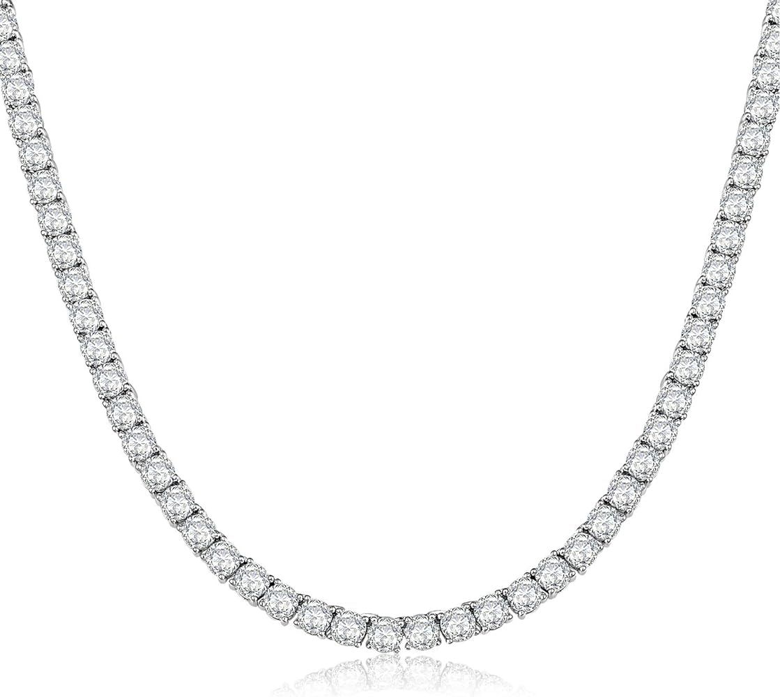 Classic Diamond Tennis Necklace For Women and Men, 18K White Gold Plated Sparkling 4mm Round Cut ... | Amazon (US)