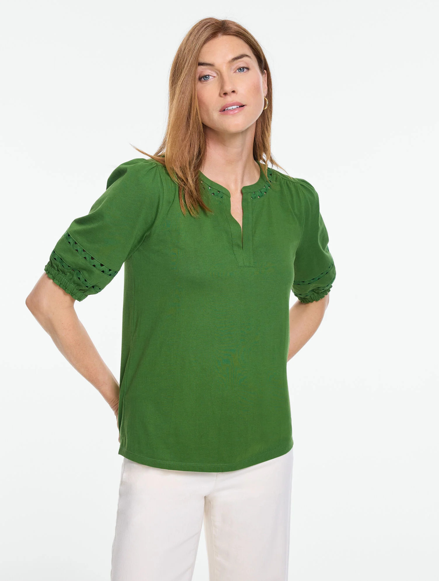 Zig Zag Stitch Elbow Sleeve Top | Talbots