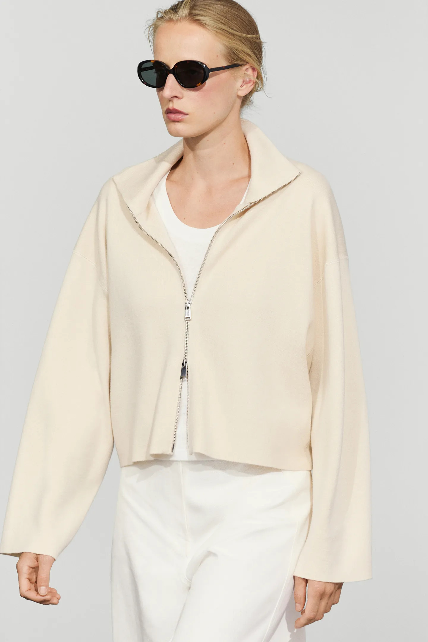 Cotton knit zip-up jacket | Massimo Dutti UK