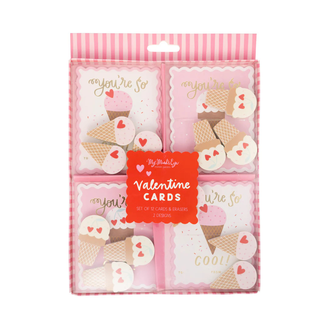 Ice Cream Valentine's Cards and Eraser Set (12 each) | My Mind's Eye