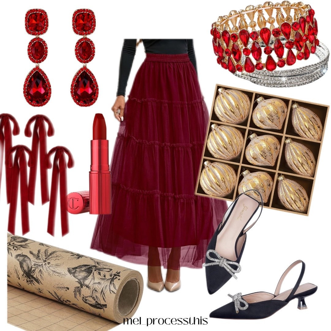 Christmas glam in full swing!🌲This red style board is giving all the holiday feels, sparkle, shimmer, and a little tulle (because who doesn’t love a fabulous tulle skirt this time of year?). 🎄❤️ From glittery heels to festive accessories, these pieces are perfect for parties, photos, or just feeling extra merry all month long.

#ChristmasStyle #HolidayOutfits #FestiveFashion #RedAndSparkly #OOTDInspo #HolidayGlam #TulleSkirtMagic

#LTKHoliday #LTKSeasonal #LTKParties