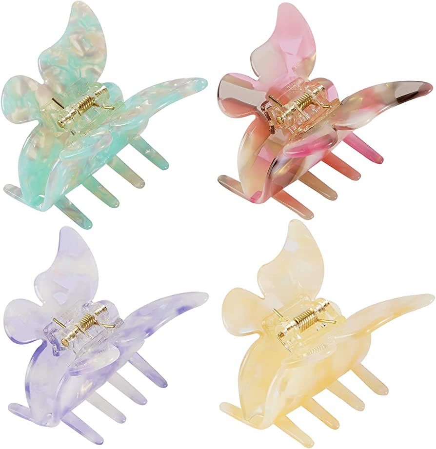 Jakeni Butterfly Clips for Hair, Medium Claw Butterfly Hair Clips for Women and Girls with Cellul... | Amazon (US)