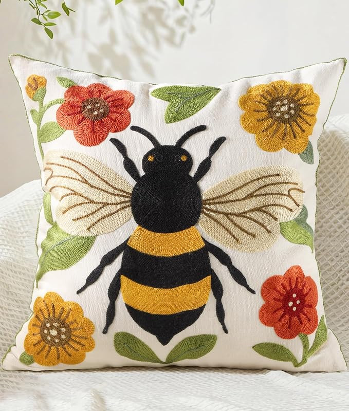 Embroidered Throw Pillow Cover 18x18 Inch - Summer Farmhouse Decorative Animal Pillow Covers with... | Amazon (US)