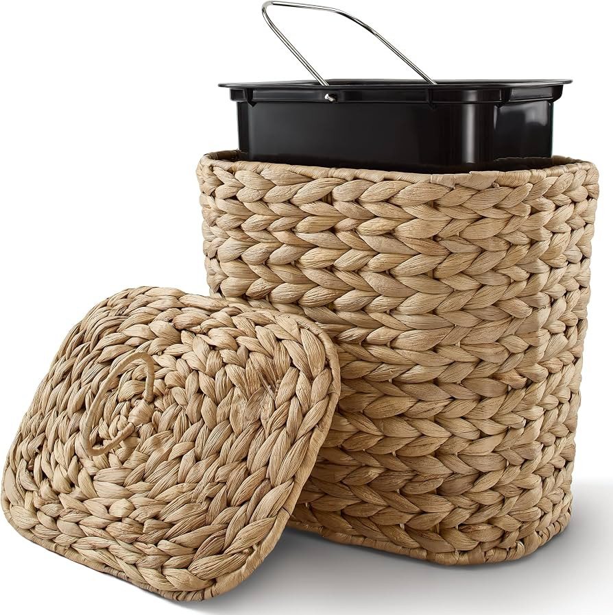 Tidita 1.5 Gallon Wicker Wastebasket with Lid, Woven from Water Hyacinth | Amazon (US)