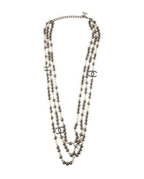 Chanel Faux Pearl CC Multistrand Necklace Silver | The RealReal
