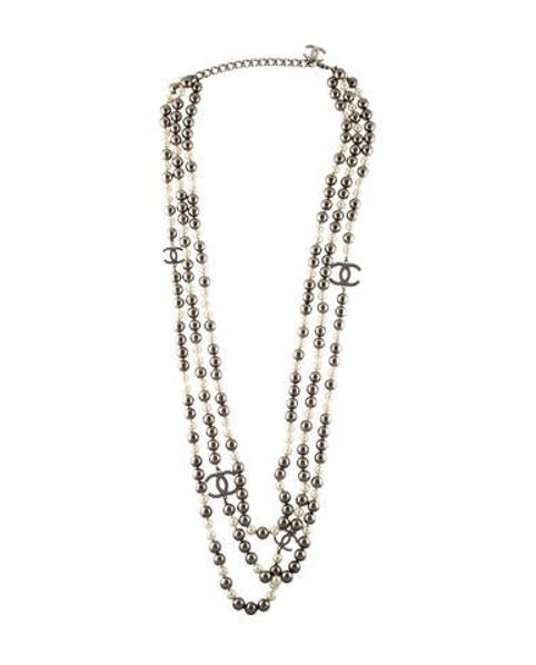 Chanel Faux Pearl CC Multistrand Necklace Silver | The RealReal