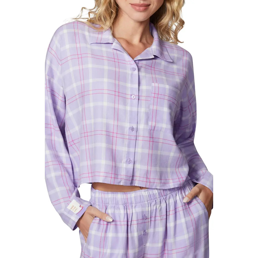 Florence by Mills Plaid Flannel Crop Pajama Shirt in Millie Lavendar Plaid at Nordstrom, Size Xx-Small | Nordstrom