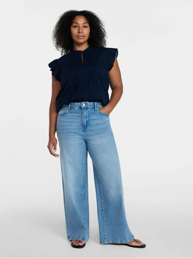 Time and Tru Women's Wide Leg Jeans, 31" Inseam, Sizes 0-22, 0L-22L | Walmart (US)