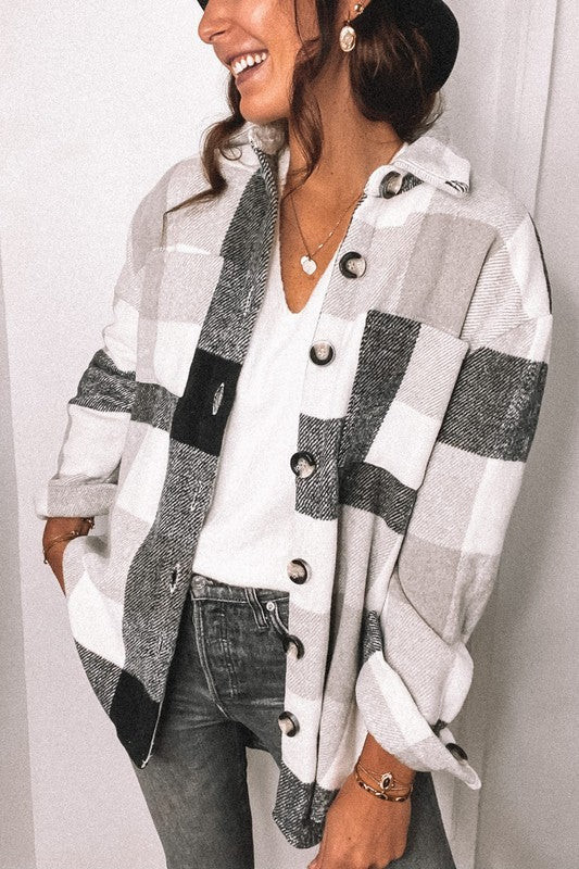 IN STOCK!! The Nevada Plaid Shacket in Black | Glitzy Bella