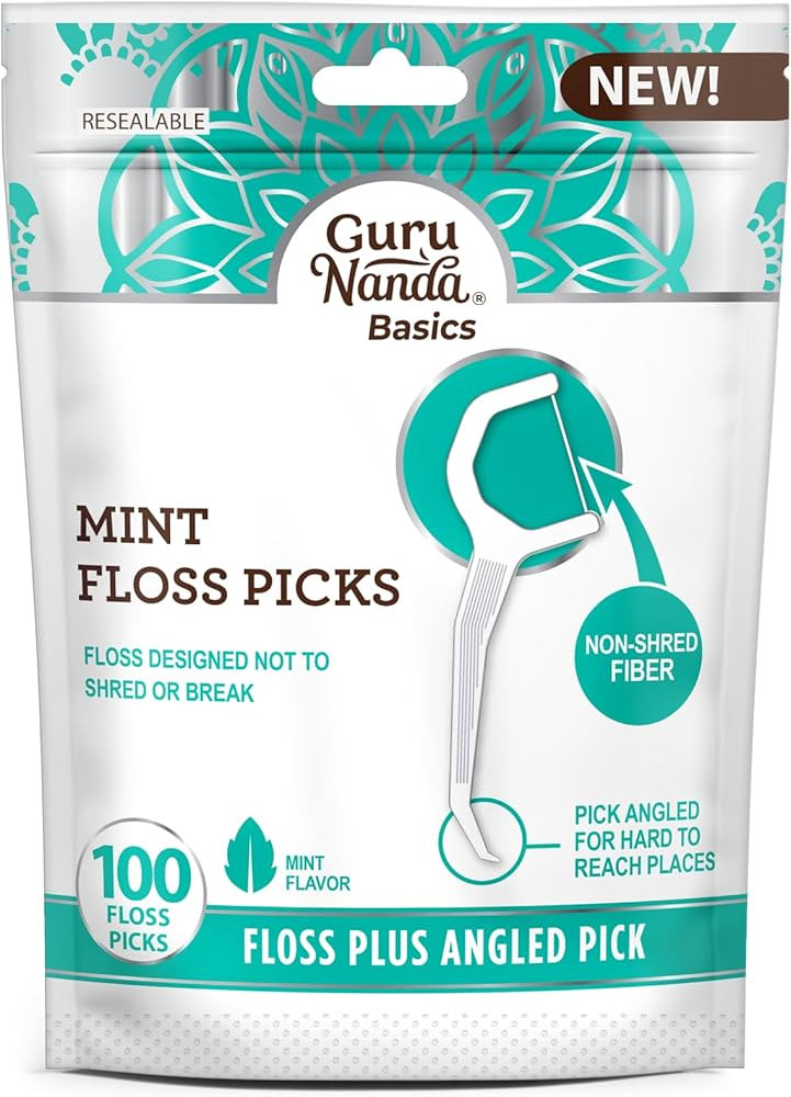 GuruNanda Dental Mint Floss Picks - Non- Shred Thread with Angled Pick for Effective Plaque Remov... | Amazon (US)
