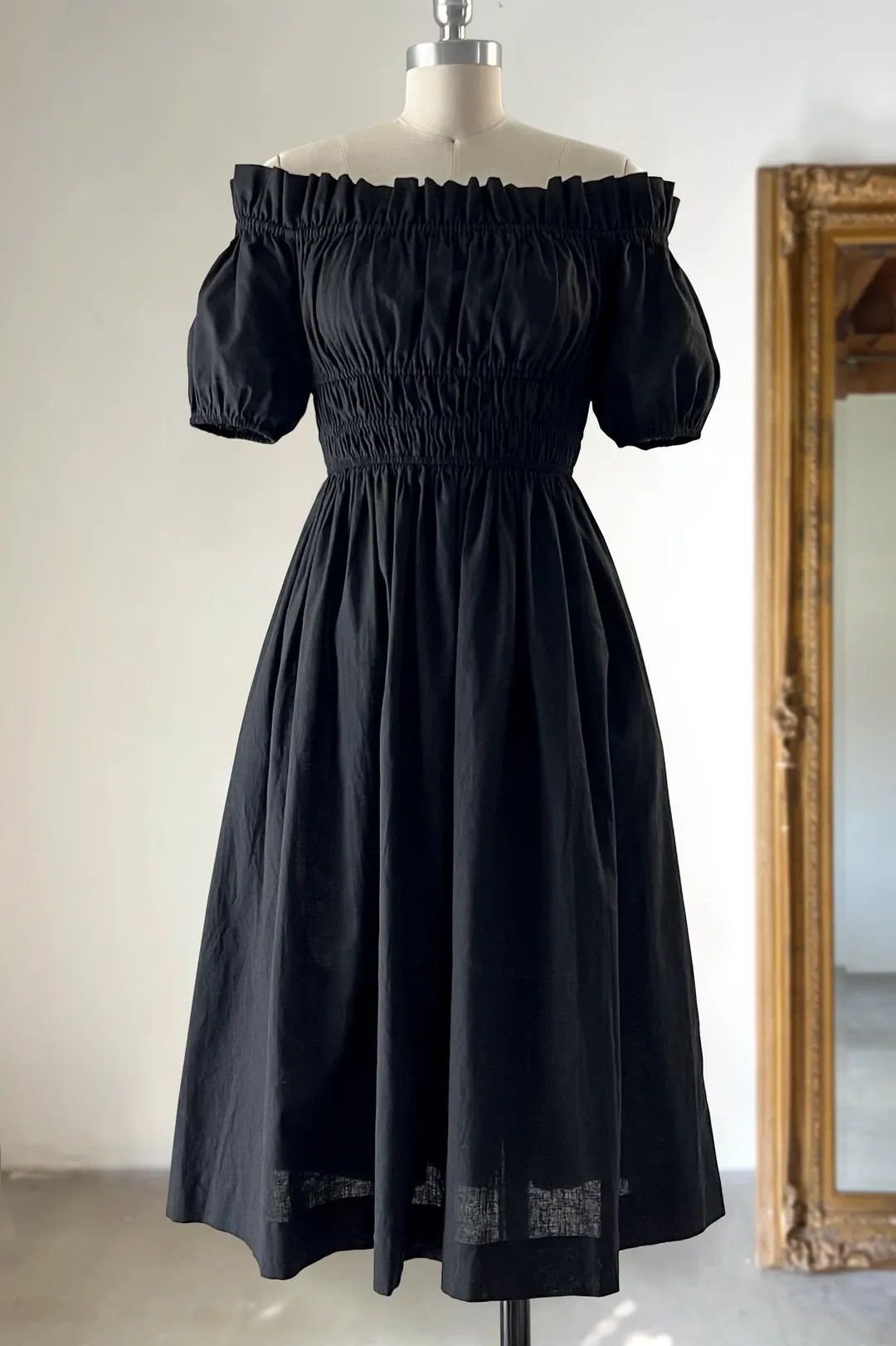 Cotton off Shoulder Midi Dress, Smocked Bodice, Puff Sleeves, Cottagecore, Tea Party, Spring, Sum... | Etsy (US)