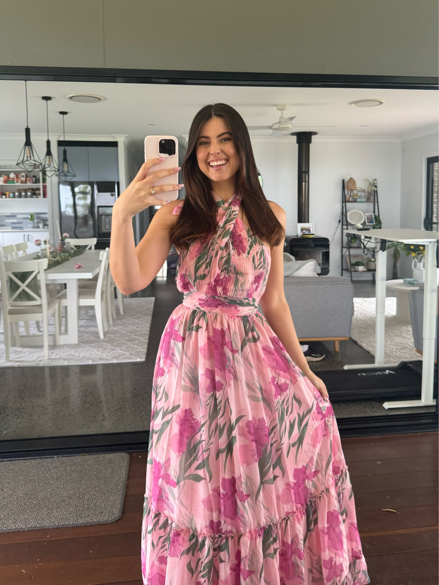 strapless open back dress Tina Pink Floral Midi Dress main image 0