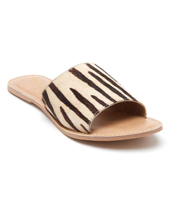 Coconuts by Matisse Women's Sandals ZEBRA - White & Black Zebra Cabana Calf-Hair Slide - Women | Zulily