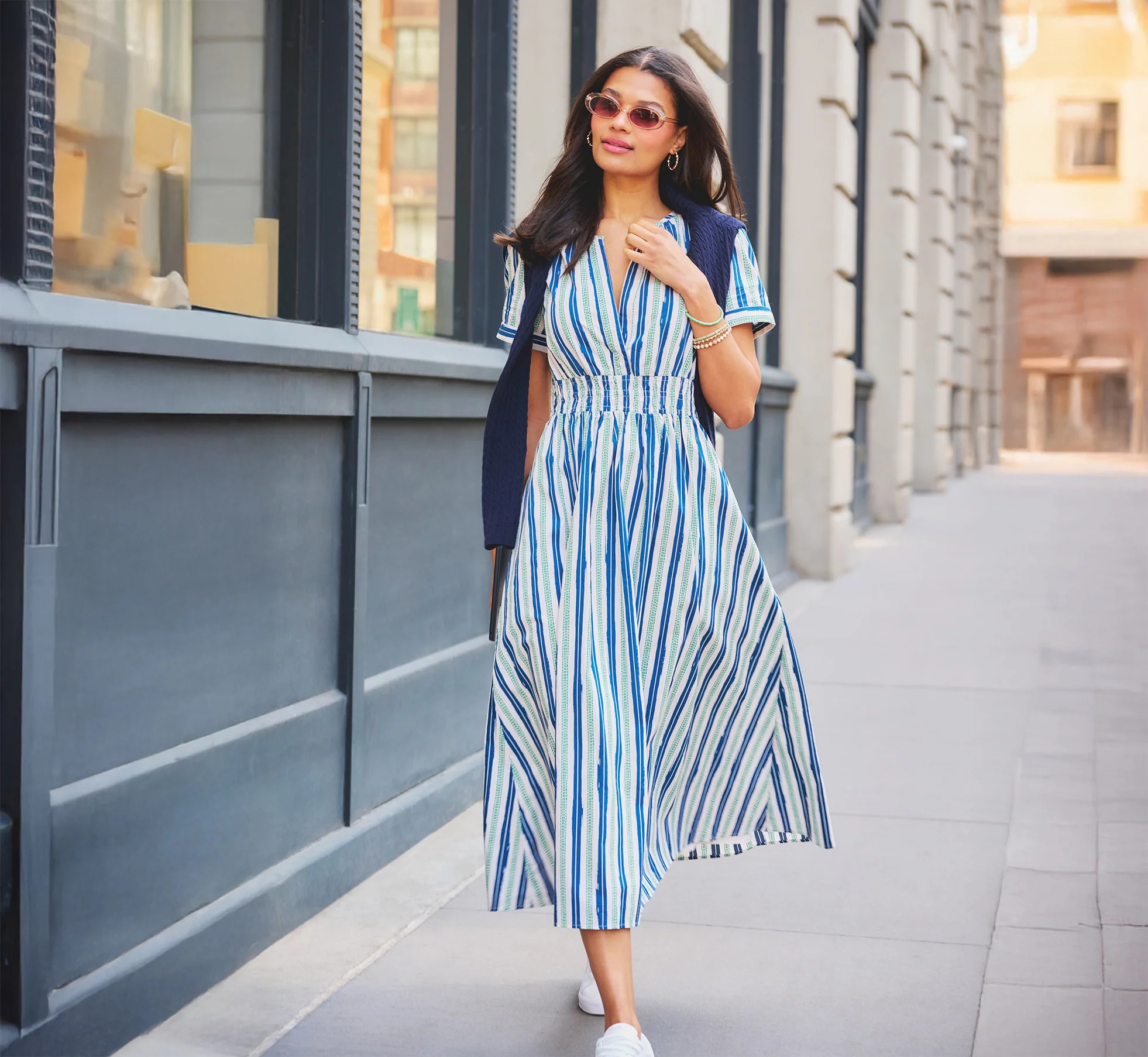 Ivory Short Sleeve Cotton Sophia Midi Dress - Adrianna Papell | Adrianna Papell
